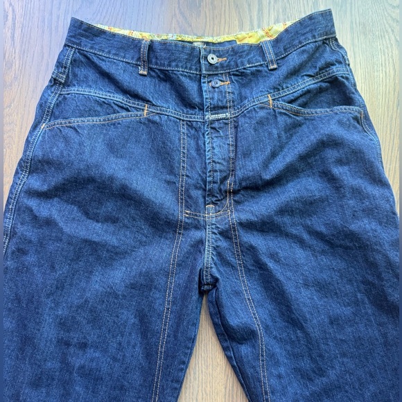 Marithé + François Girbaud Dark Wash Jeans Wide Leg Yellow Paisley Cuff Vintage - Picture 11 of 14